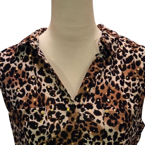 Emily Daniel's Animal Print Sleeveless Collared Pullover Top Women size L - Picture 2 of 12